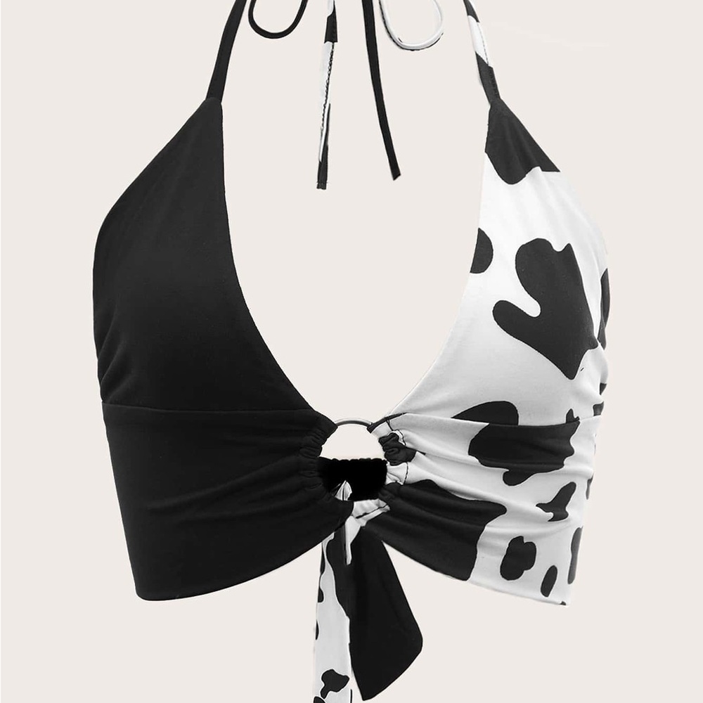SHEIN Black and White Cow Print Halter Top | Size: XS
